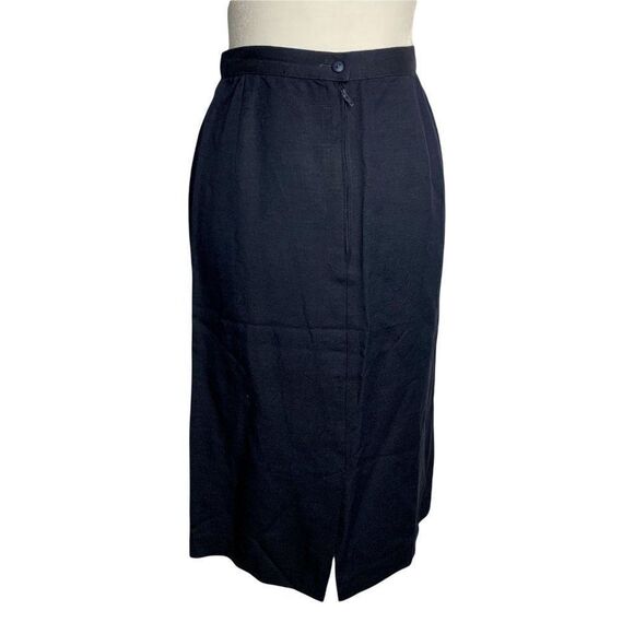 Vintage 80s Louis Feraud Top Skirt Set 12 Navy Blue Linen Silk Stripe - Picture 8 of 9